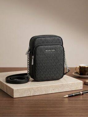 Michael Kors Black Monogram Crossbody Phone Pouch